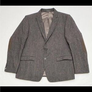 Calvin Klein Donegal Wool Silk Blend Blazer Chocolate Brown w Tan Elbow Patches